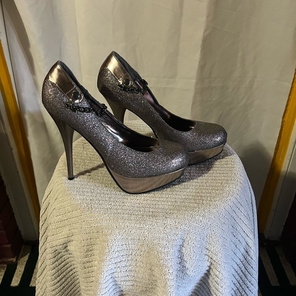 Women’s Dereon Peep Toe Platform Sequin High Heel Shoes - Picture 6 of 6